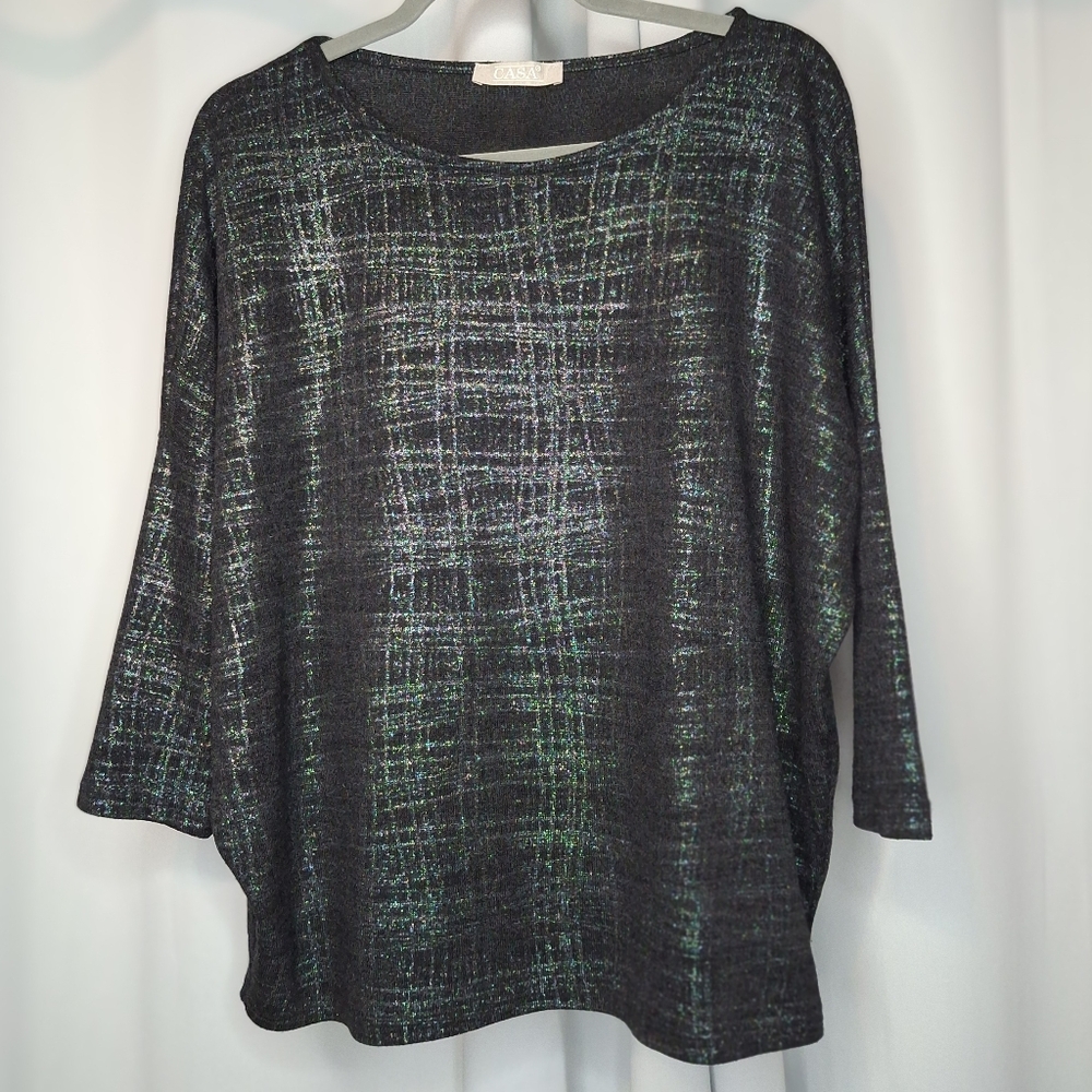 CASA Womens Black Gold Metallic Shimmer Top Made In Italy Size 2X